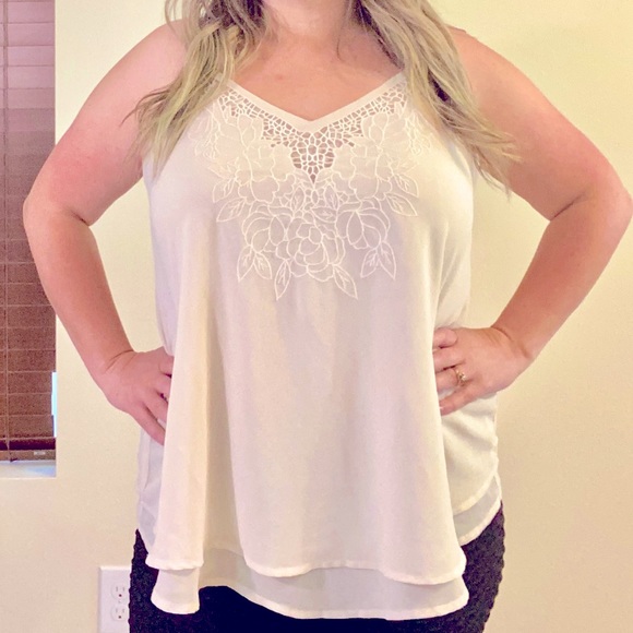 torrid Tops - Torrid Ivory Embroidered Swing Cami